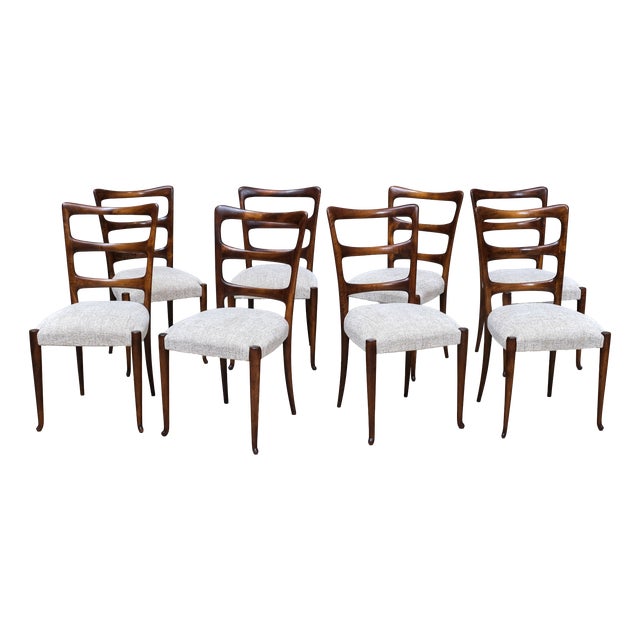 Mahogany and Chenille Dining Chairs by Paolo Buffa, Italy, 1940s, Set of 8 For Sale