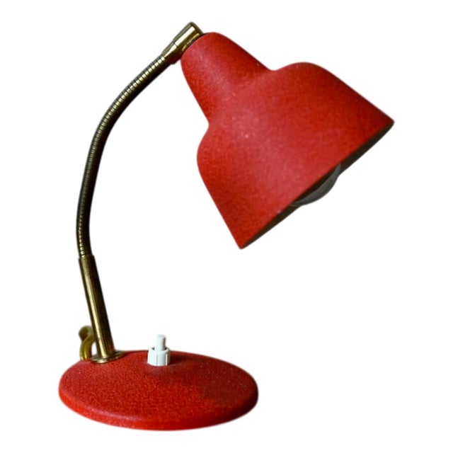 Mid-Century Modern French Gold and Red Cocotte Table Lamp, 1950s For Sale