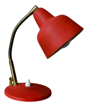 Mid-Century Modern French Gold and Red Cocotte Table Lamp, 1950s