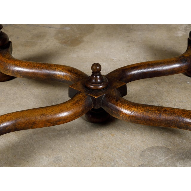 Brown William and Mary Style English 1900s Stool with Turned Legs and X-Form Stretcher For Sale - Image 8 of 11