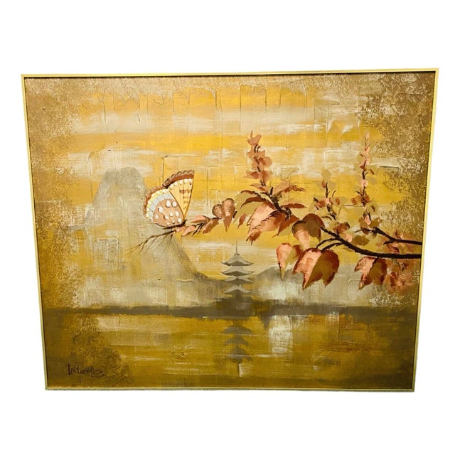 Vintage Lee Reynolds for Vanguard Studios "Asian Sunrise" Pagoda Painting For Sale - Image 12 of 12