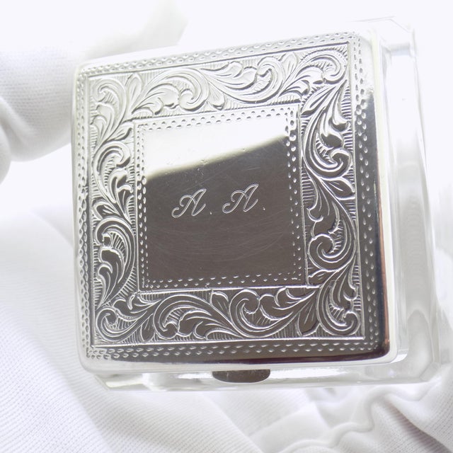 Vintage Italian Handmade Genuine Silver Inkwell in Glass and Silver with Tray from Prato Tuscany, 1970s For Sale - Image 10 of 18