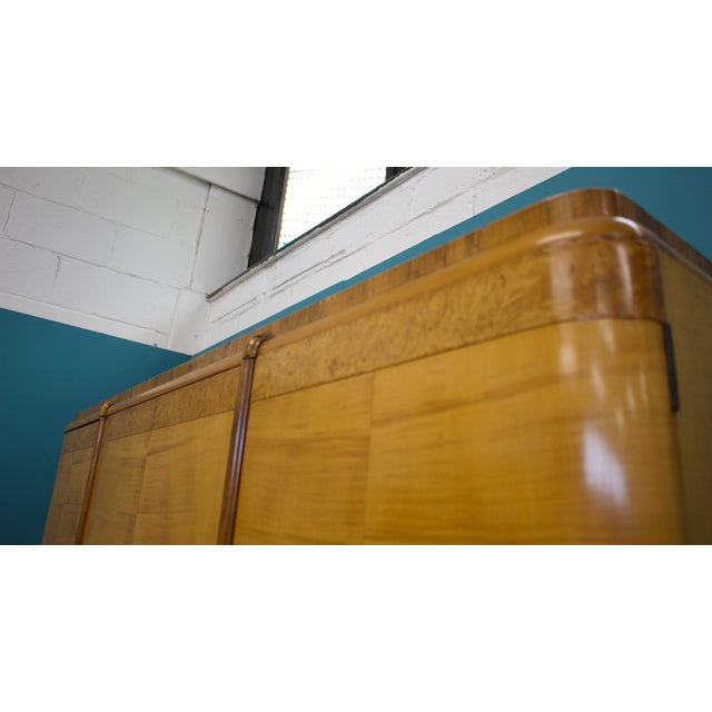 1930s Vintage Art Deco Birch and Walnut Wardrobe, 1930s For Sale - Image 5 of 13