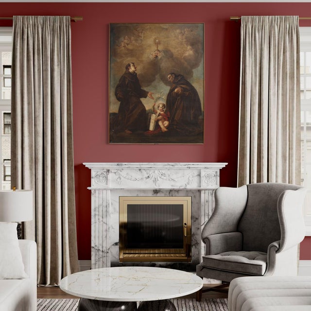 Italian Artist, Adoration of Friars with Cherubs, 1670, Oil on Canvas For Sale - Image 15 of 16