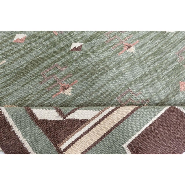 Teal Modern Swedish Flat Weave Wool Rug by Doris Leslie Blau For Sale - Image 8 of 9
