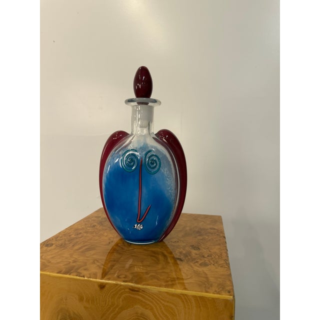 Fineline Studios by Kerry Feldman Handblown Glass Decanter, 1993 Handblown Glass Face Decanter