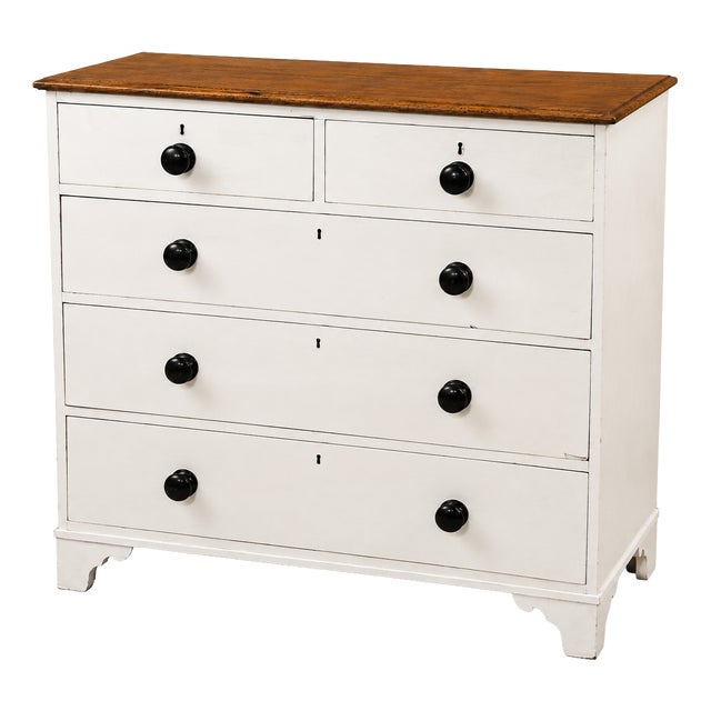 Victorian Painted Pine & Oak Chest of Drawers, England, 1890s For Sale