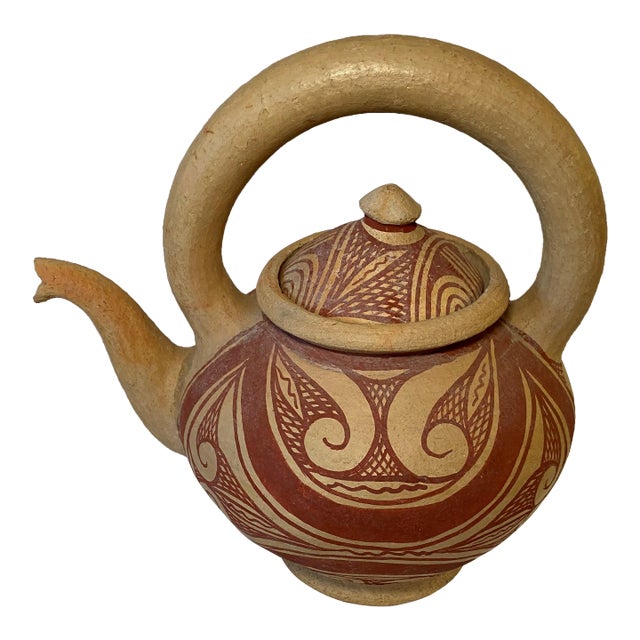 Earthenware Hand Painted Vintage Tea Pot For Sale