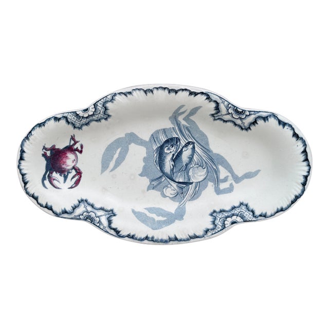 19th Century French Faience Dish Crab & Fishs Creil & Montereau For Sale