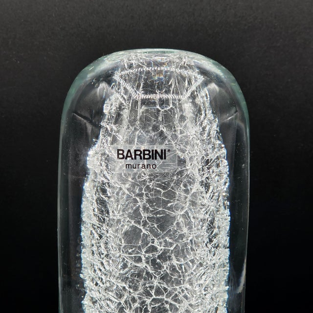 Mid 20th Century Mid 20th Century Alfredo Barbini Signed Murano Crackle Glass Vase With Label For Sale - Image 5 of 10