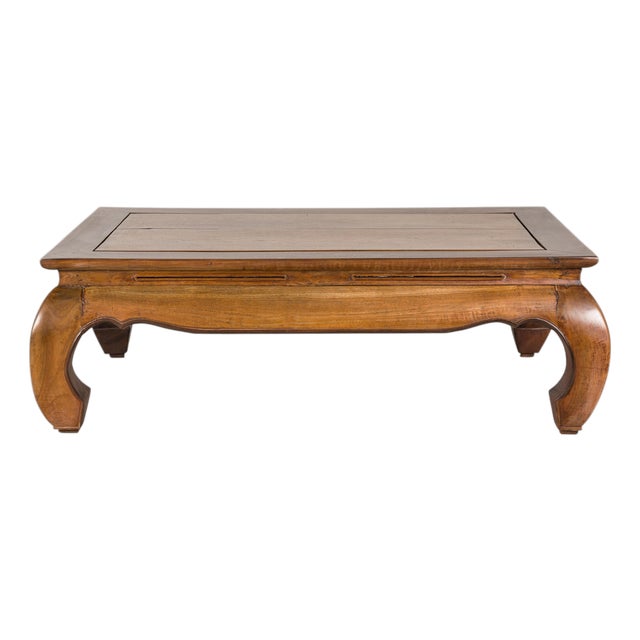 Vintage Chinese Low Kang Two-Tone Elm Coffee Table with Curved Legs For Sale