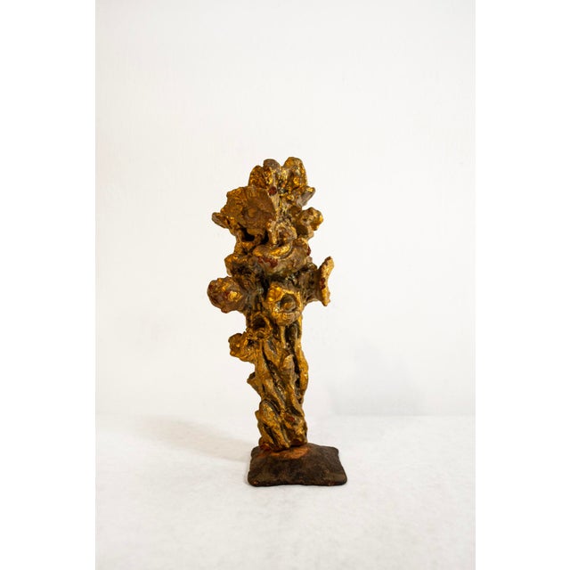 Mid-Century Modern Fire-Gilded Terracotta Sculpture with a Wrought Iron Base by Pozzi, 1950s For Sale - Image 3 of 6