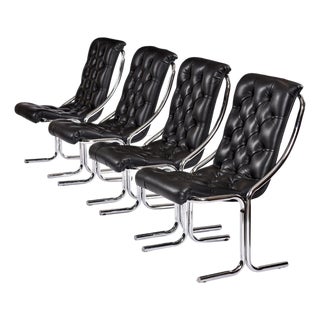 Daystrom Black and Chrome Tufted Scoop Chairs Vintage 1970s For Sale