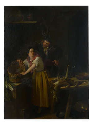 Genre Kitchen Scene, Early 19th Century, 1800s, Oil on Board