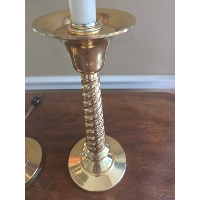 English Vintage Barley Twist Brass Lamps - A Pair For Sale - Image 3 of 17
