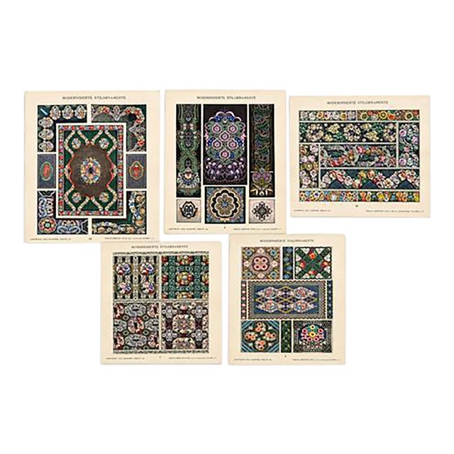 Decorative Arts • Germany • 1914 Set of Five Oskar Haebler Pochoir Design Plates Ex–marshall Field & Co. For Sale