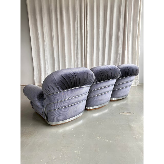 1960s Space Age Velvet and Chrome 3-Seater Sofa attributed to Adriano Piazzesi, Italy, 1960s For Sale - Image 5 of 18