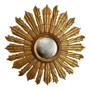 Large Italian Sunburst Giltwood Convex Wall Mirror
