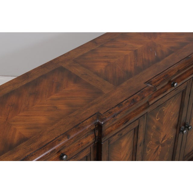 Continental Style Inlaid Front Distressed Sideboard Console For Sale - Image 13 of 17