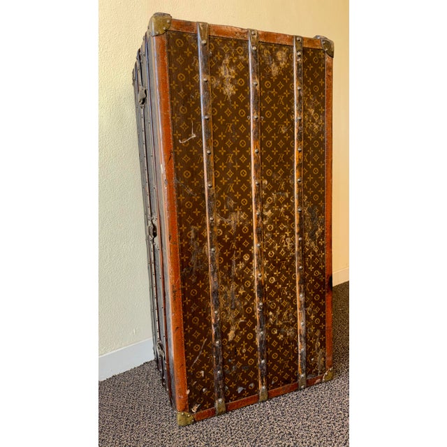 Brown Antique Louis Vuitton Wardrobe Steamer Trunk For Sale - Image 8 of 16