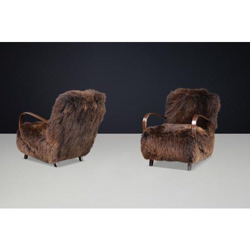 Dutch Lounge Chairs in Dark Sheepskin from Jindřich Halabala, 1940s, Set of 2 For Sale - Image 16 of 18