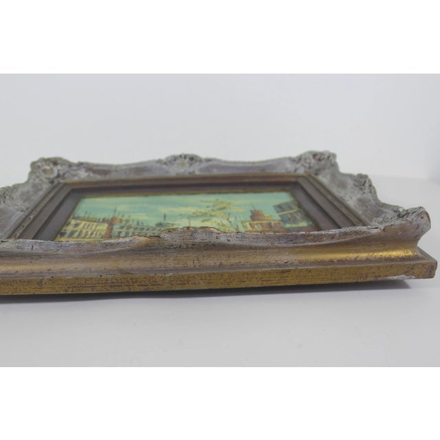 Vintage original oil painting. Impressionist style of a European city scene, likely Paris France. The painting is in good...