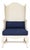 Vintage Rh Pale Grey Wood Wingbak Chair W/Navy Blue Seat For Sale