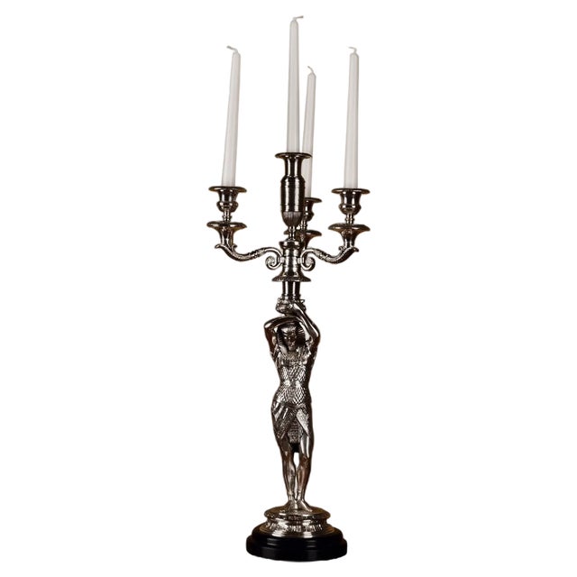 20th Century Empire Bronze Figur Formed Candleholder For Sale