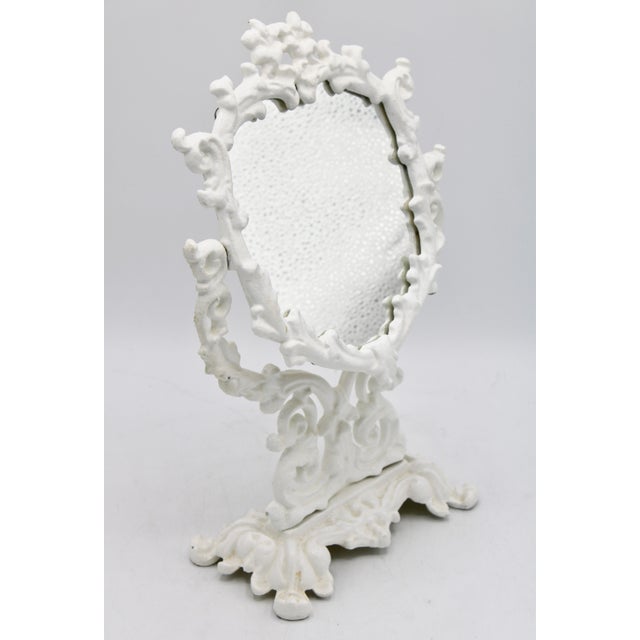 Art Nouveau Antique White Cast Iron Dresser Mirror For Sale - Image 3 of 9