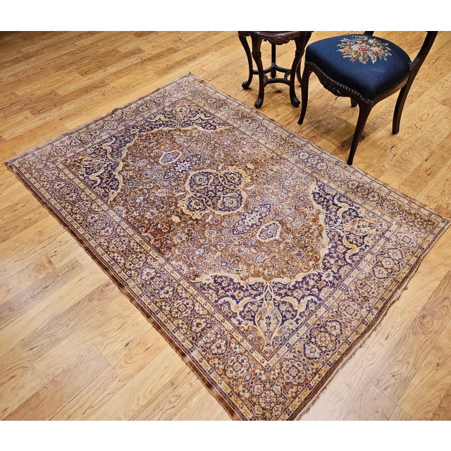 Turkish Vintage Turkish Silk Area Rug, Floral Medallion, Mid-20th Century, 4' x 6' For Sale - Image 3 of 18