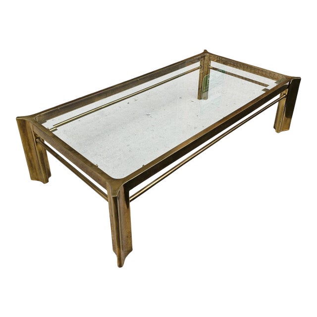 Mid 20th Century Hollywood Regency Brass and Glass Coffee Table Attriibuted to Mastercraft For Sale