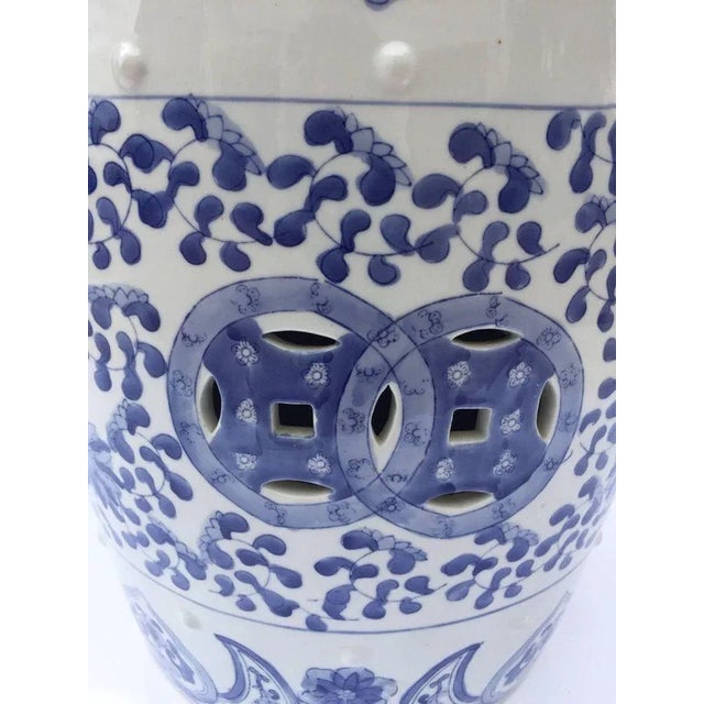 Ceramic Asian Garden Seat in Blue and White Floral Motifs For Sale - Image 10 of 12