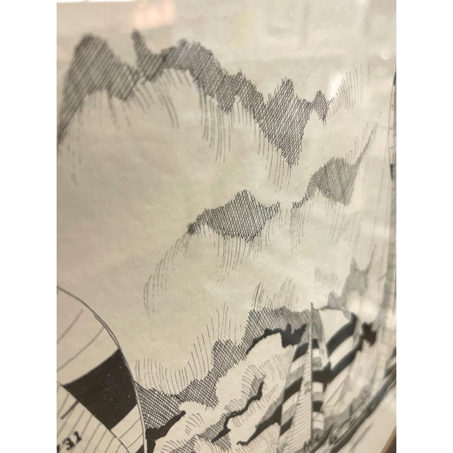 Late 20th Century Late 20th Century Signed Nautical Pen-and-Ink Sailing Scene Artwork - Framed Maritime Illustration For Sale - Image 5 of 9