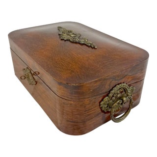 Quality Antique 19th Century Handmade Wood Bronze Writing Lap Desk Domed Box For Sale