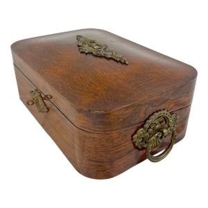 Quality Antique 19th Century Handmade Wood Bronze Writing Lap Desk Domed Box