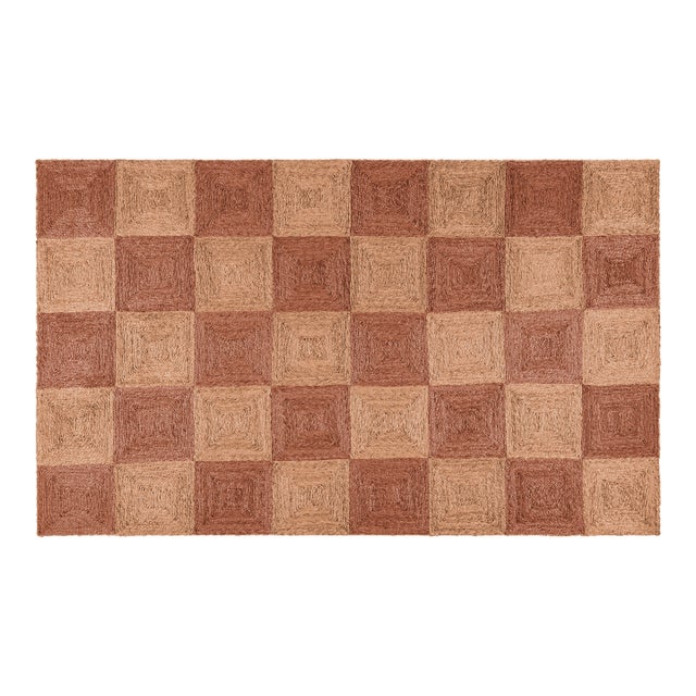 Part & Parcel Goods Jute Block Runner, 2’6”x8', Topaz and Bisque For Sale