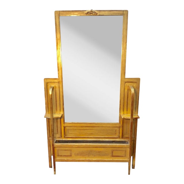 Early 1900s French Art Deco Gold Gilt Hall Mirror Jardinere For Sale