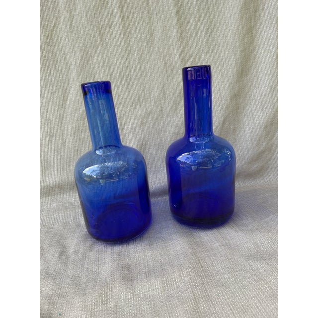 Heavy Vintage Handblown Cobalt Bottles a Pair For Sale - Image 12 of 12