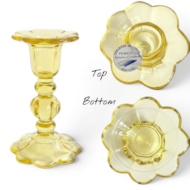 Vintage Italian Yellow Art Glass Candlestick-Franco-Creazioni Esclusive-Taper For Sale - Image 9 of 11