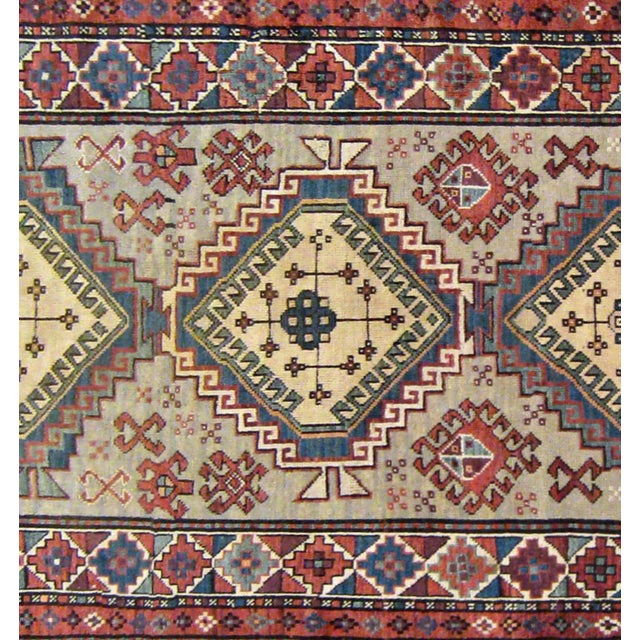 Antique Caucasian Kazak Oriental Rug in Small Size with Three Medallions For Sale - Image 4 of 5