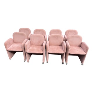 1980 Pink Mauve Suedes Chiclets Style Dining Chairs - A Set of 8 For Sale