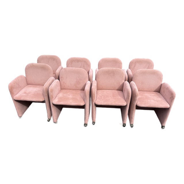 1980 Pink Mauve Suedes Chiclets Style Dining Chairs - A Set of 8 For Sale