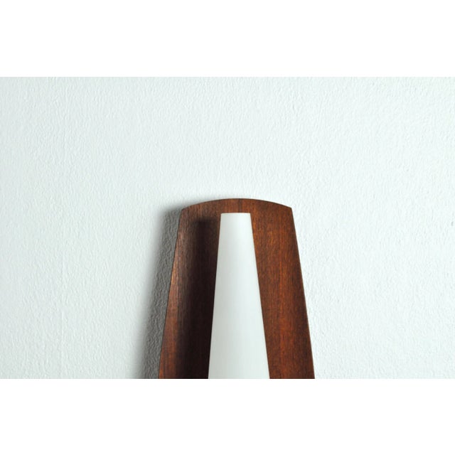 Wood Scandinavian Modern Wall Light in Teak Brass and Opaline Glass, 1960s For Sale - Image 7 of 11