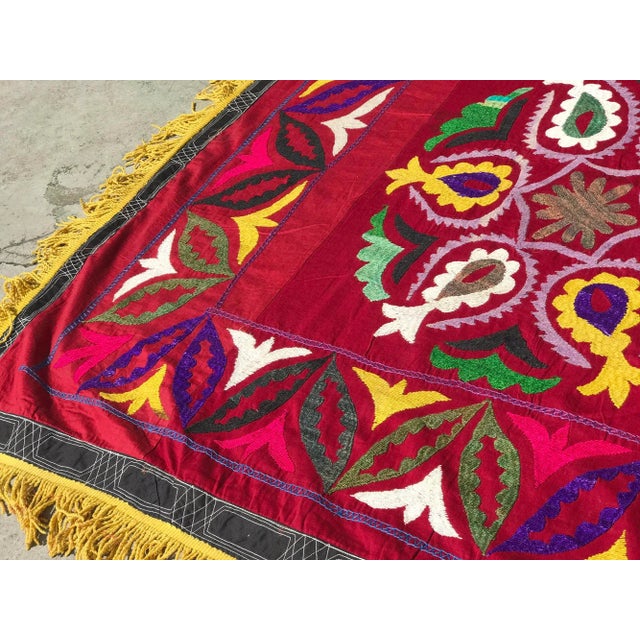 1970s Handmade Red & Yellow Suzani Bedspread For Sale - Image 5 of 6