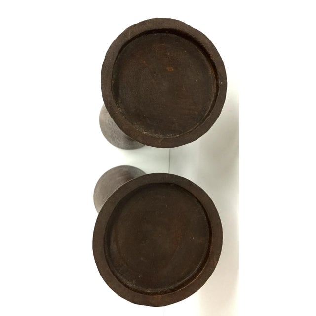 1950s 1950s Boho Chic Solid Wood Candle Holders - a Pair For Sale - Image 5 of 13