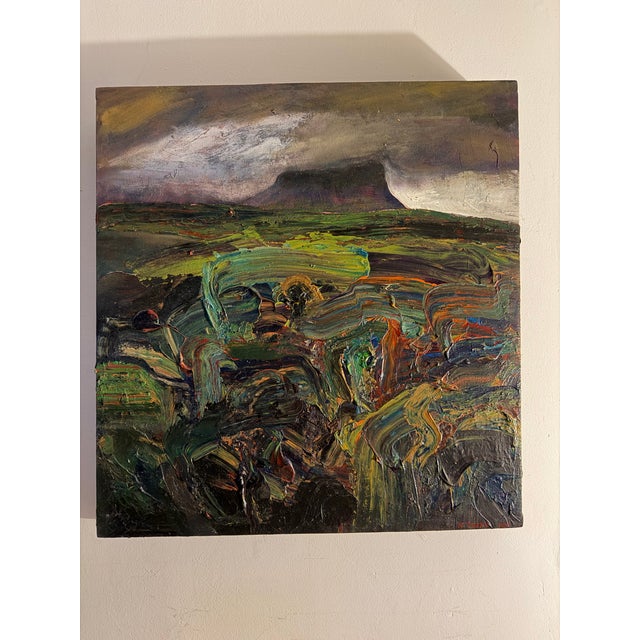 This original abstract painting is signed N Thabit and titled "Mound, Ireland" on the verso on the stretcher. The heavy...