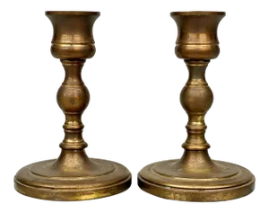 Vintage Traditional Victorian Turned Brass Candlestick Holders - a Pair