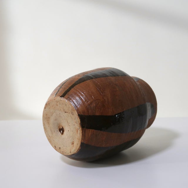 Late 20th Century Studio Pottery Ceramic Earthenware Vessel With Irregular Glaze Brushstrokes For Sale - Image 10 of 12