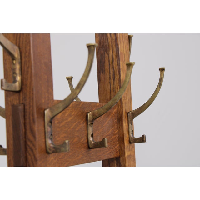 1990s Stickley Mission Oak Double Coat Rack Hall Tree For Sale - Image 5 of 17