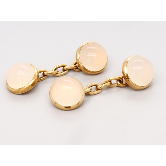 Vintage 18k Gold & Moonstone Cabochon Cufflinks For Sale - Image 4 of 11